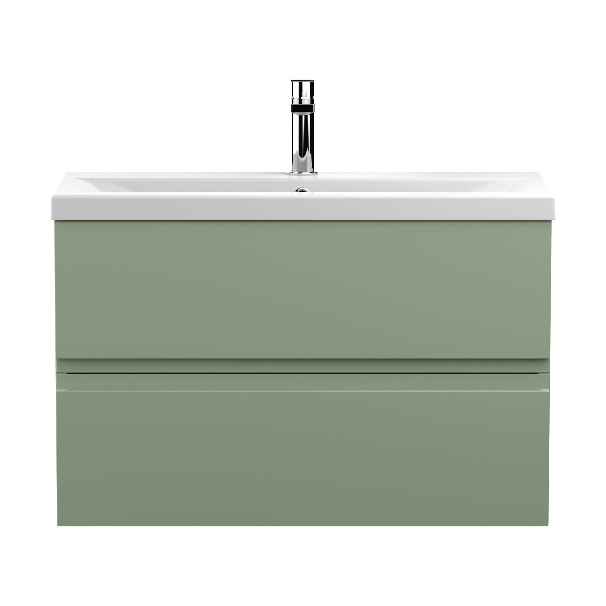 [BFRA806A] Mavesyn Contemporary 2 Drawer Wall Hung Vanity Unit with Mid-Edge Basin, Satin Green, 800mm - Cutout