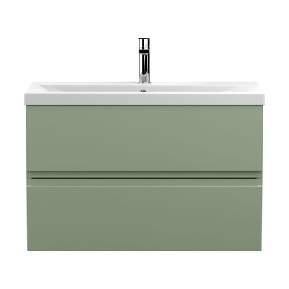 [BFRA806A] Mavesyn Contemporary 2 Drawer Wall Hung Vanity Unit with Mid-Edge Basin, Satin Green, 800mm - Cutout