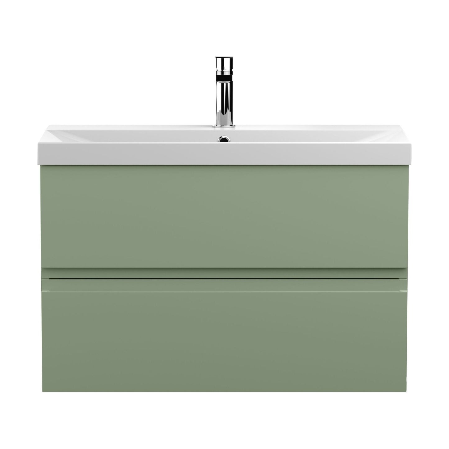 [BFRA806D] Mavesyn Contemporary 2 Drawer Wall Hung Vanity Unit with Thin Edge Basin, Satin Green, 800mm - Cutout
