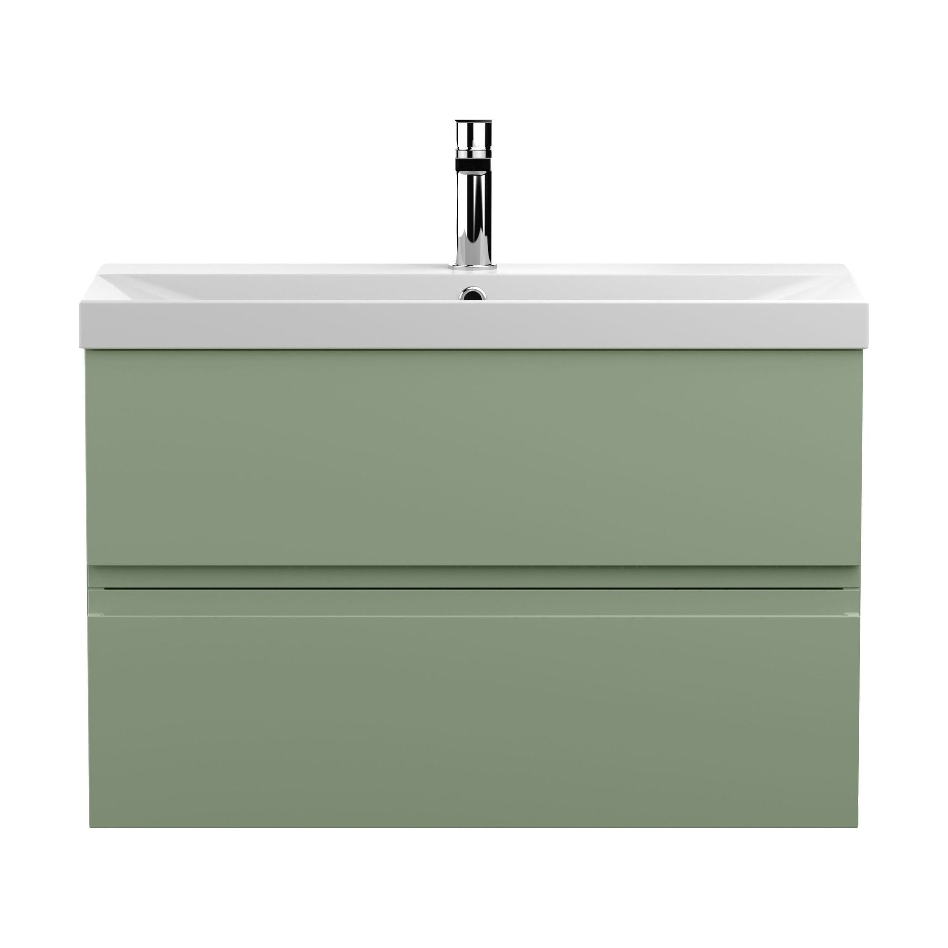 [BFRA806D] Mavesyn Contemporary 2 Drawer Wall Hung Vanity Unit with Thin Edge Basin, Satin Green, 800mm - Cutout