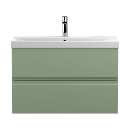[BFRA806D] Mavesyn Contemporary 2 Drawer Wall Hung Vanity Unit with Thin Edge Basin, Satin Green, 800mm - Cutout