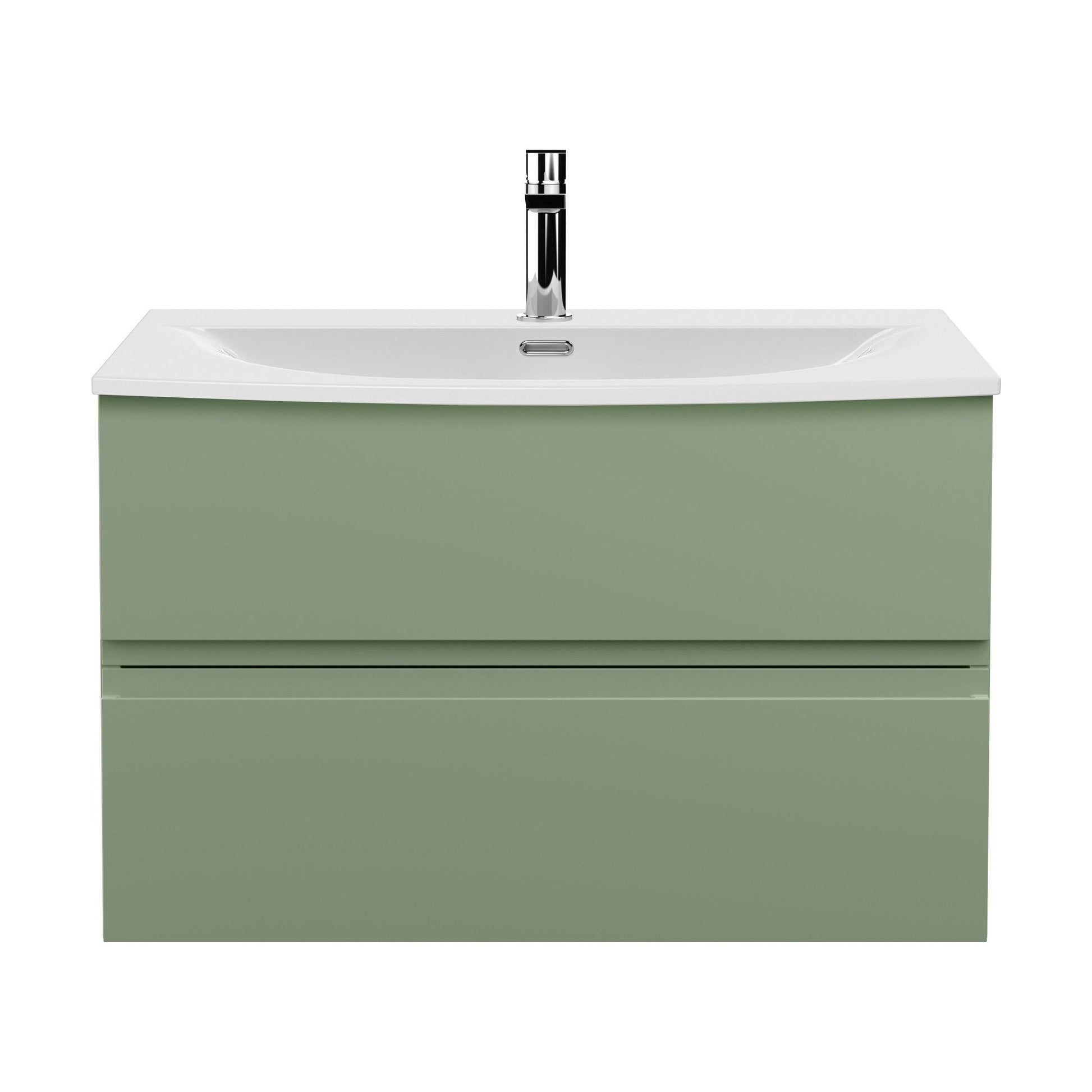 [BFRA806G] Mavesyn Contemporary 2 Drawer Wall Hung Vanity Unit with Curved Basin, Satin Green, 800mm - Cutout