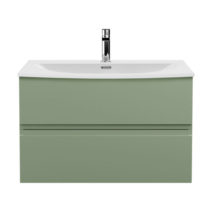 [BFRA806G] Mavesyn Contemporary 2 Drawer Wall Hung Vanity Unit with Curved Basin, Satin Green, 800mm - Cutout