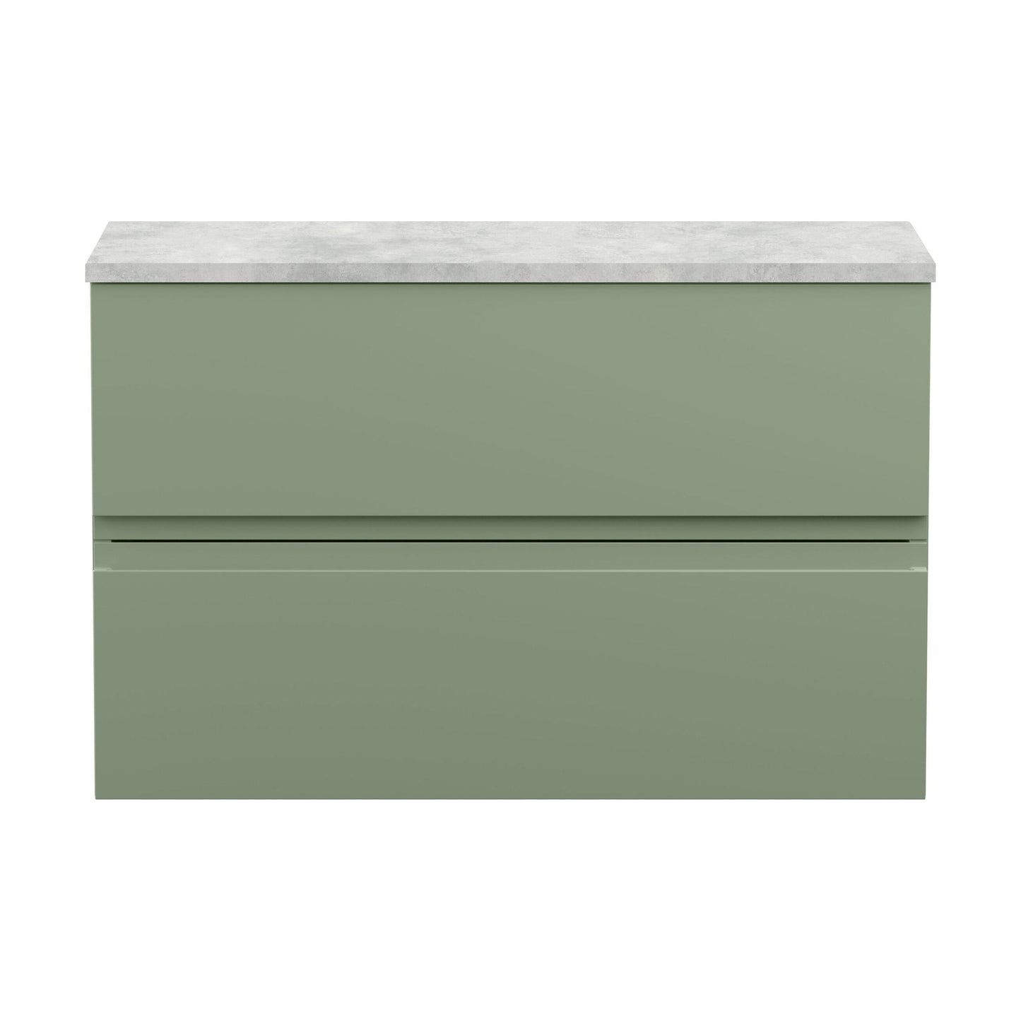 [BFRA806LBG] Mavesyn Contemporary 2 Drawer Wall Hung Vanity Unit with Laminate Worktop, Satin Green, 800mm - Cutout