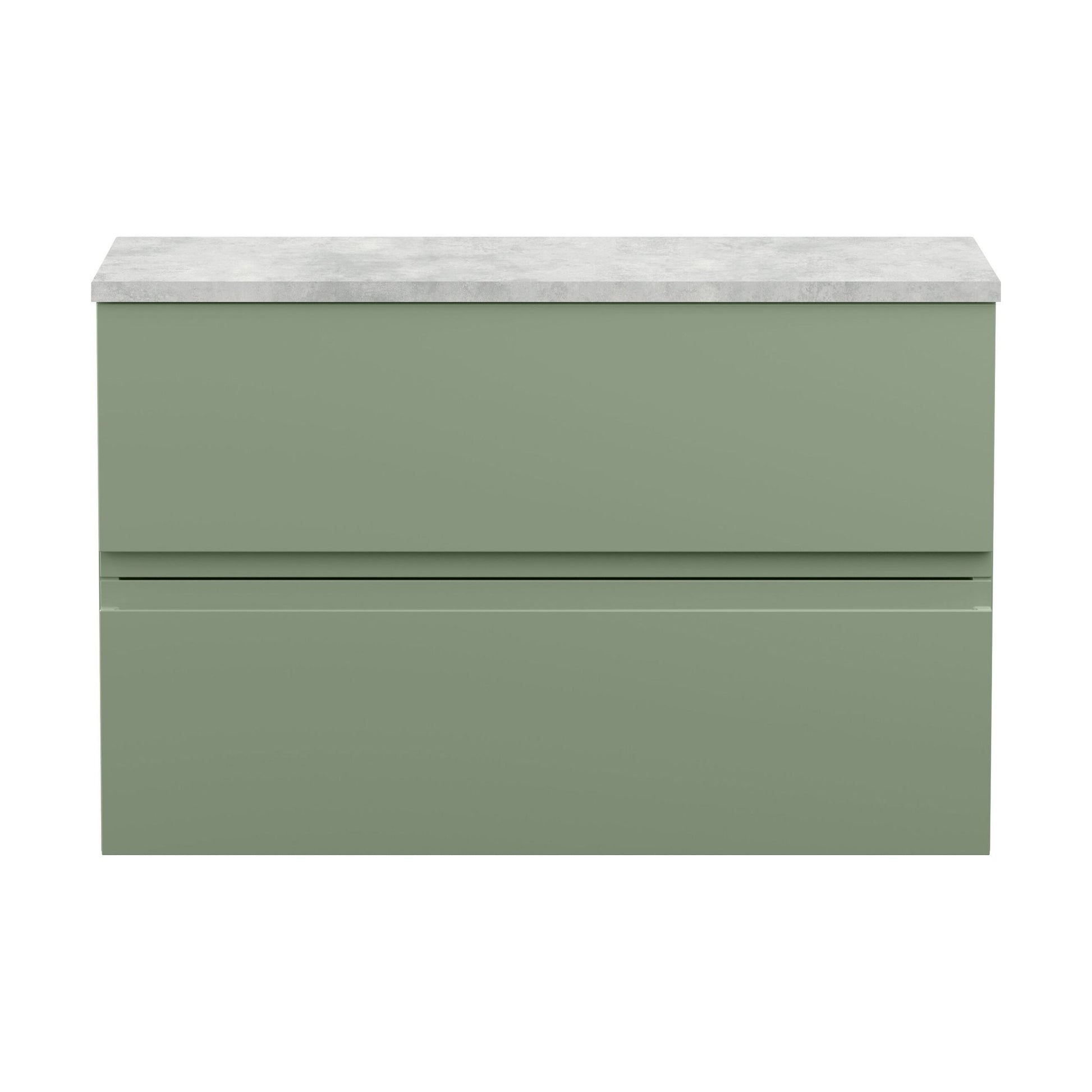 [BFRA806LBG] Mavesyn Contemporary 2 Drawer Wall Hung Vanity Unit with Laminate Worktop, Satin Green, 800mm - Cutout