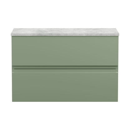 [BFRA806LBG] Mavesyn Contemporary 2 Drawer Wall Hung Vanity Unit with Laminate Worktop, Satin Green, 800mm - Cutout