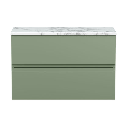 [BFRA806LCM] Mavesyn Contemporary 2 Drawer Wall Hung Vanity Unit with Laminate Worktop, Satin Green, 800mm - Cutout