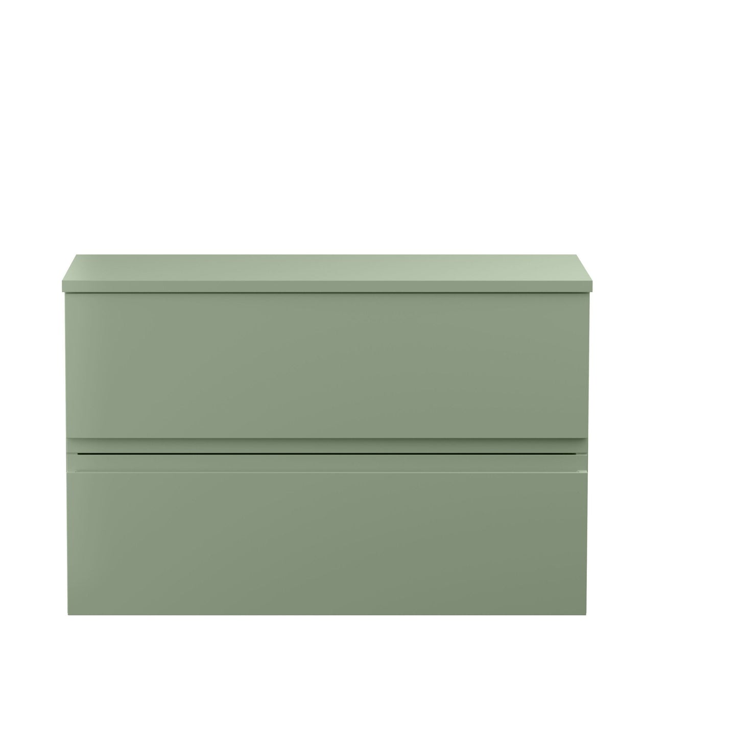 [BFRA806W] Mavesyn Contemporary 2 Drawer Wall Hung Vanity Unit with Worktop, Satin Green, 800mm - Cutout