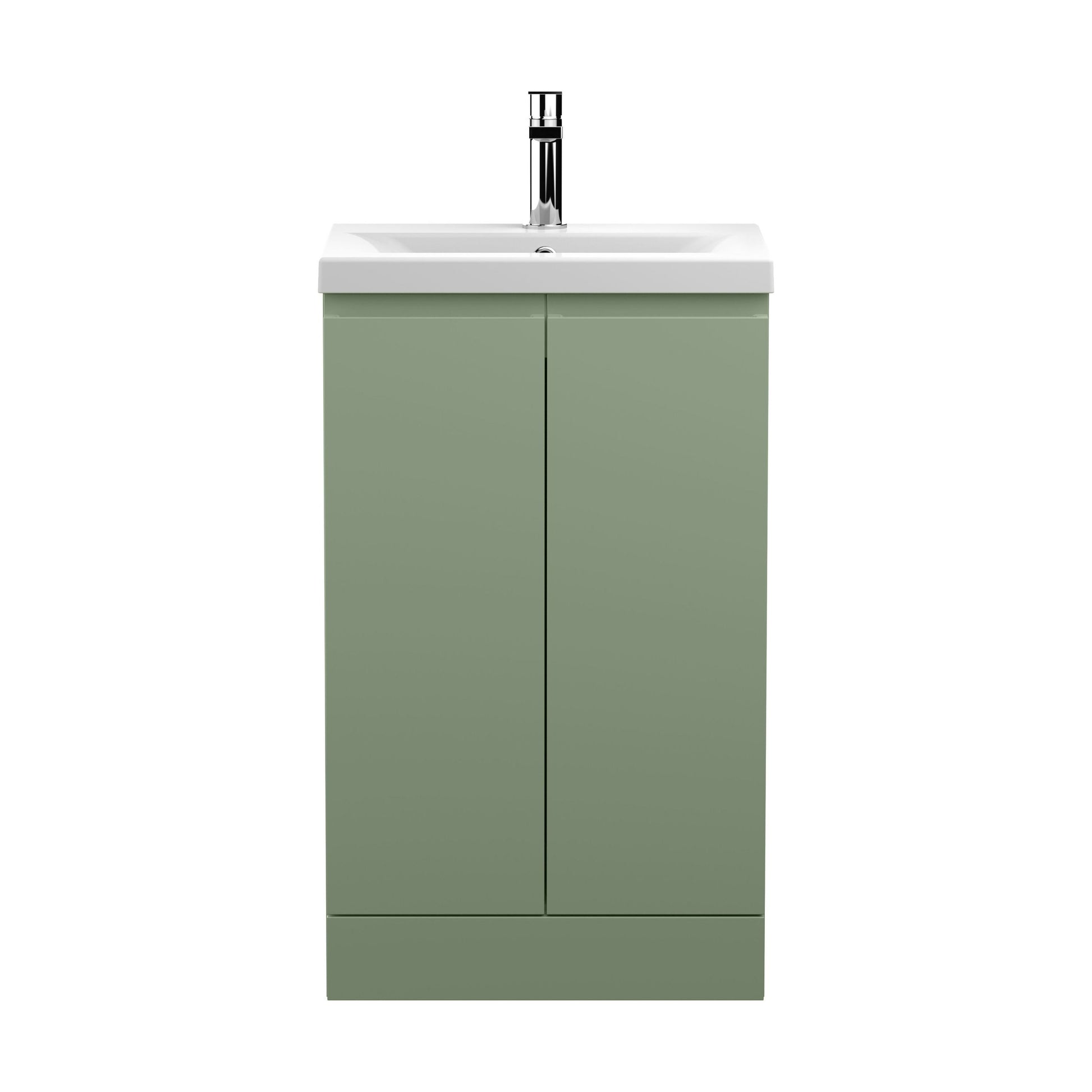 [BFRA807A] Mavesyn Contemporary 2 Door Floor Standing Vanity Unit with Mid-Edge Basin, Satin Green, 500mm - Cutout