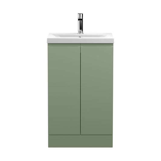 [BFRA807A] Mavesyn Contemporary 2 Door Floor Standing Vanity Unit with Mid-Edge Basin, Satin Green, 500mm - Cutout