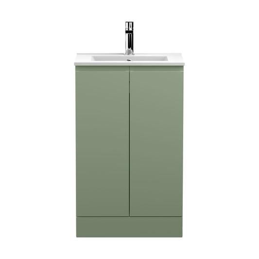 [BFRA807B] Mavesyn Contemporary 2 Door Floor Standing Vanity Unit with Minimalist Basin, Satin Green, 500mm - Cutout