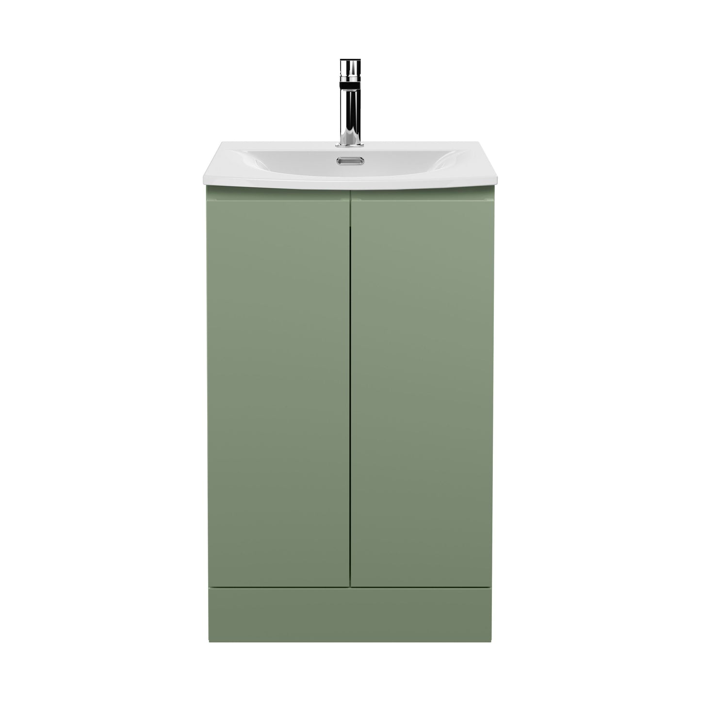[BFRA807G] Mavesyn Contemporary 2 Door Floor Standing Vanity Unit with Curved Basin, Satin Green, 500mm - Cutout