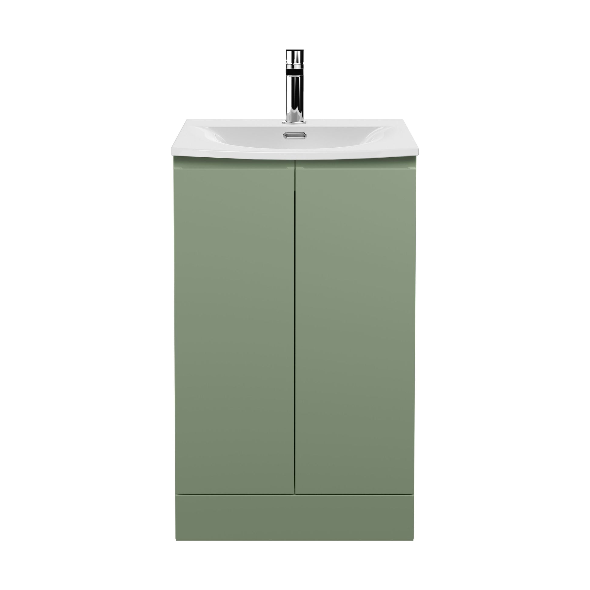 [BFRA807G] Mavesyn Contemporary 2 Door Floor Standing Vanity Unit with Curved Basin, Satin Green, 500mm - Cutout