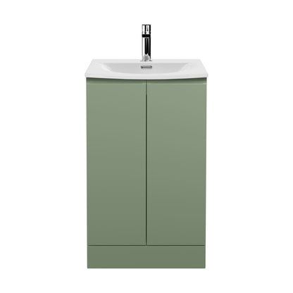 [BFRA807G] Mavesyn Contemporary 2 Door Floor Standing Vanity Unit with Curved Basin, Satin Green, 500mm - Cutout