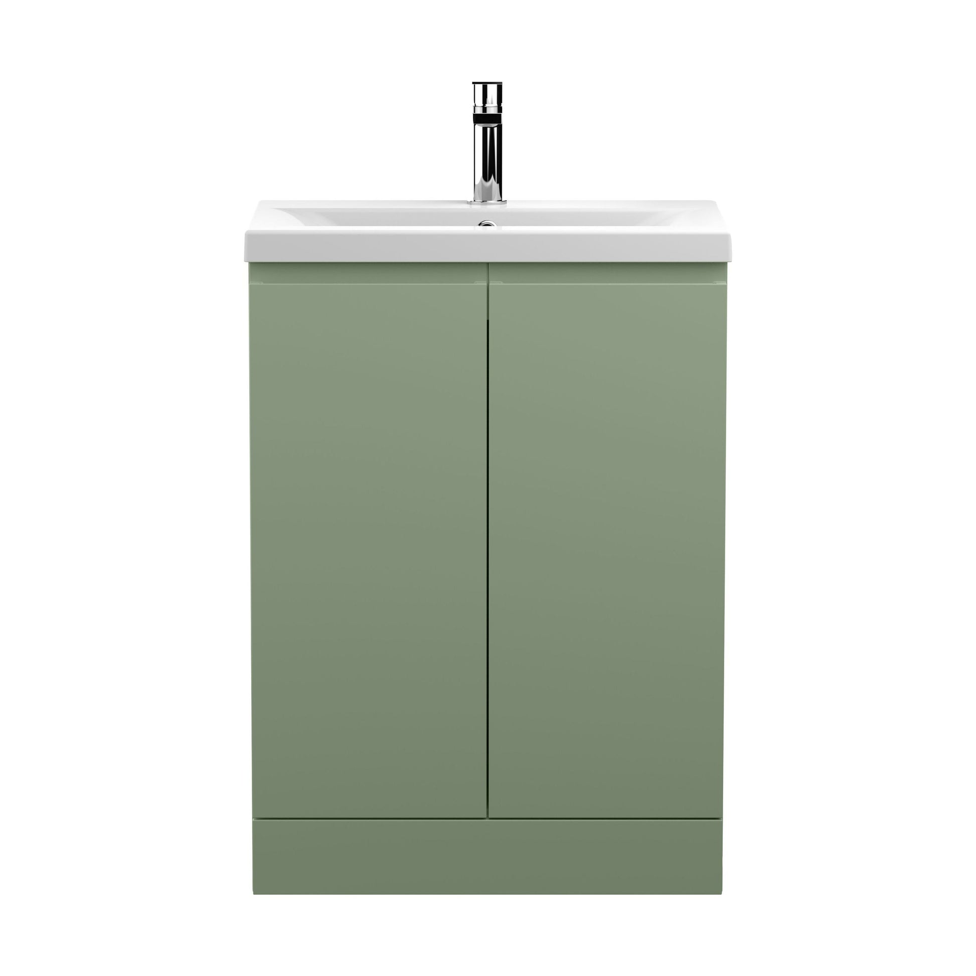 [BFRA808A] Mavesyn Contemporary 2 Door Floor Standing Vanity Unit with Mid-Edge Basin, Satin Green, 600mm - Cutout