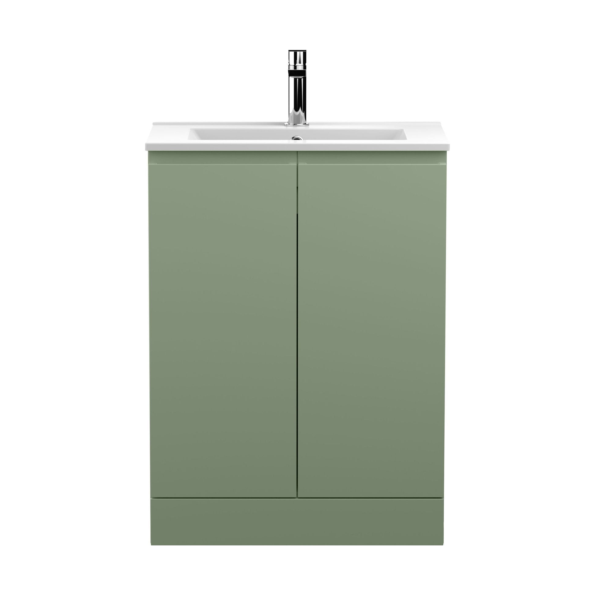 [BFRA808B] Mavesyn Contemporary 2 Door Floor Standing Vanity Unit with Minimalist Basin, Satin Green, 600mm - Cutout