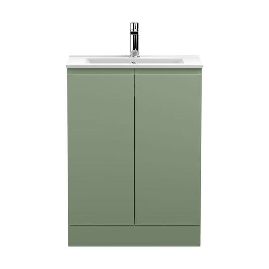 [BFRA808B] Mavesyn Contemporary 2 Door Floor Standing Vanity Unit with Minimalist Basin, Satin Green, 600mm - Cutout
