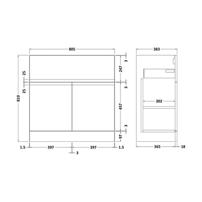 [BFRA828] 800 F/S 2-Door/Drawer Unit - Technical Drawing
