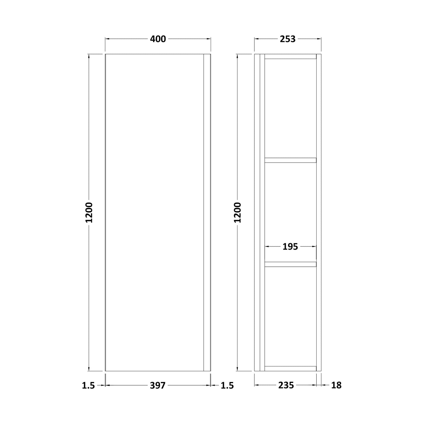 [BFRA862] Tall Wall Hung Unit - Technical Drawing