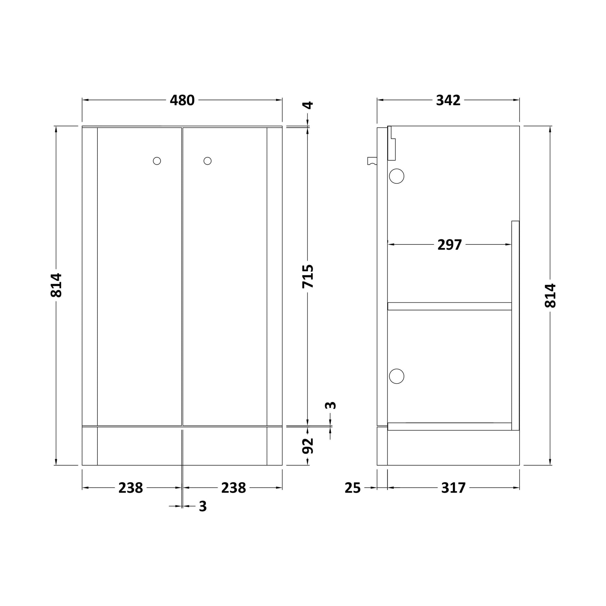 [BFRC103] 500 Floor Standing 2-Door Unit - Technical Drawing