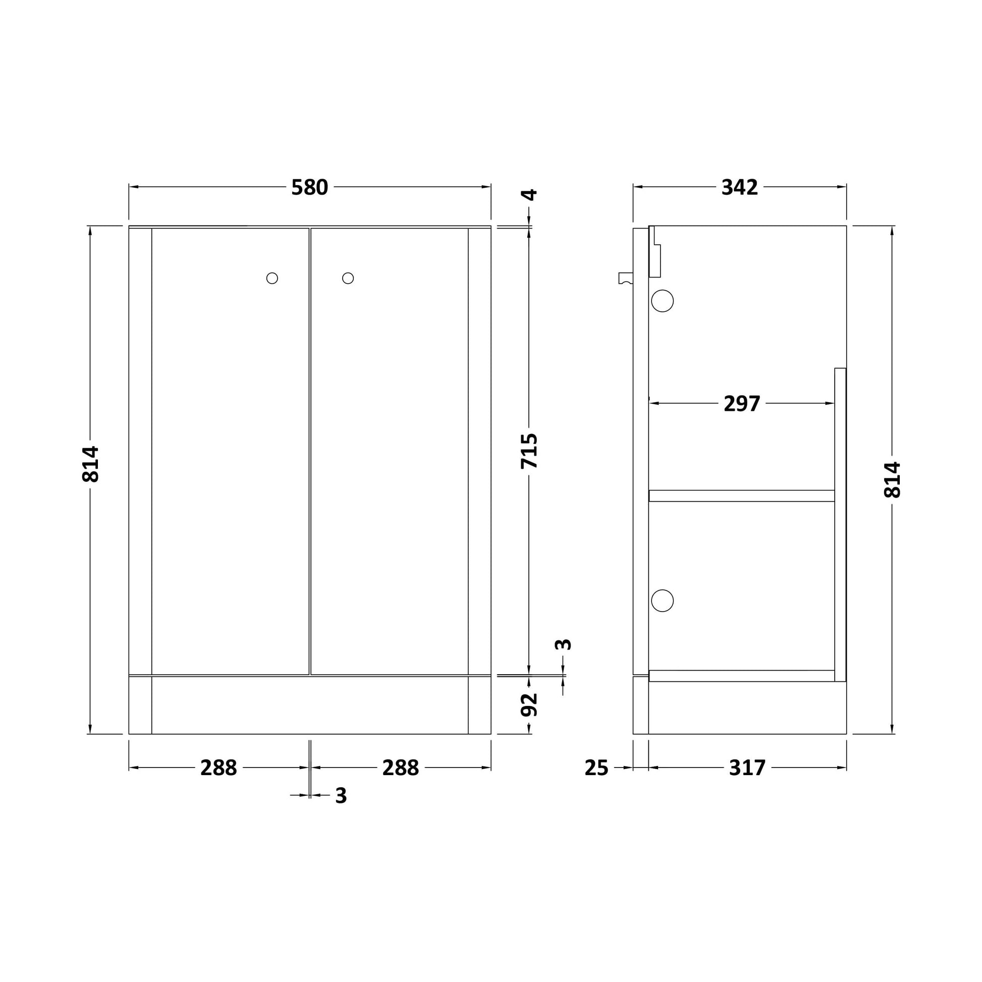 [BFRC104] 600 Floor Standing 2-Door Unit - Technical Drawing