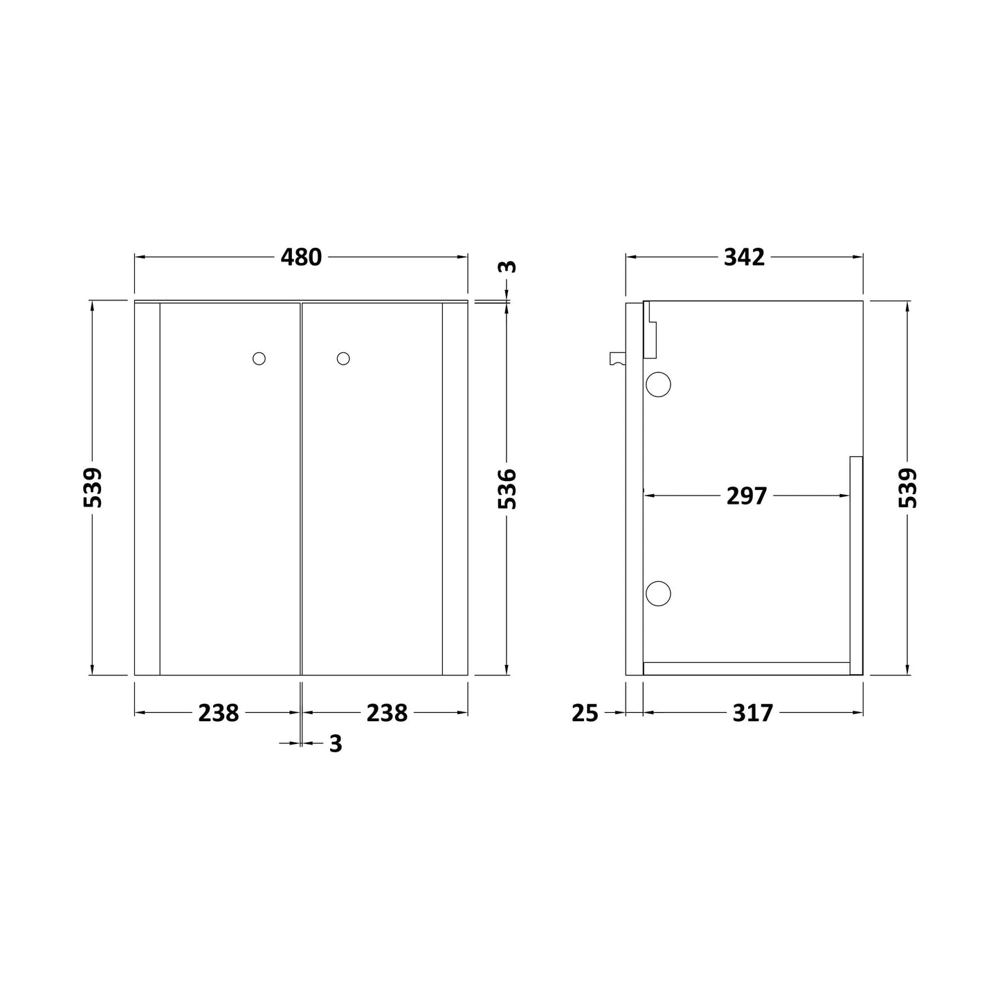 [BFRC1453] 500 Wall Hung 2-Door Unit - Technical Drawing