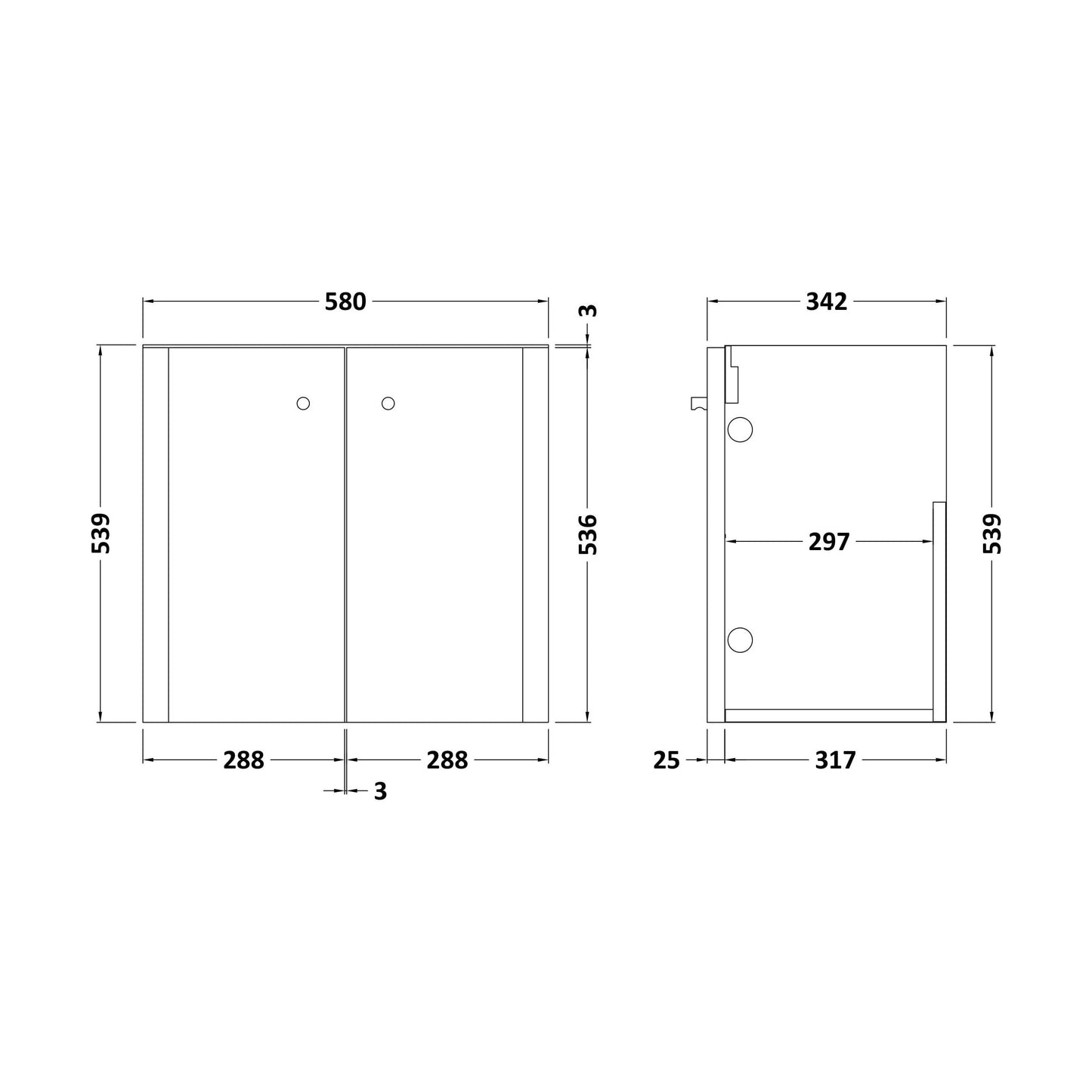 [BFRC1454] 600 Wall Hung 2-Door Unit - Technical Drawing