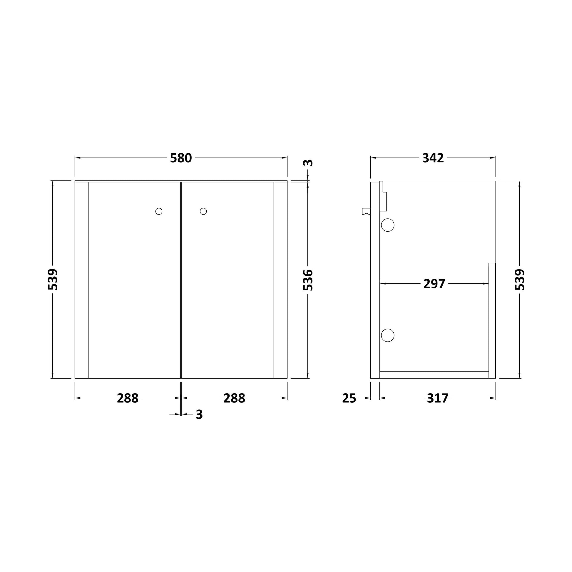 [BFRC1454] 600 Wall Hung 2-Door Unit - Technical Drawing