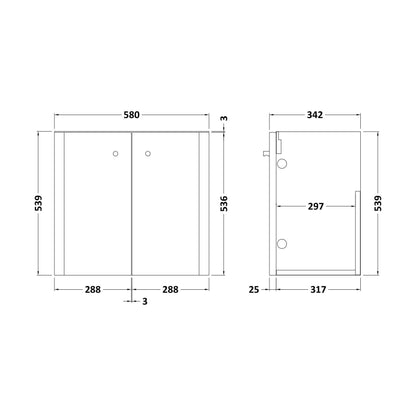 [BFRC1454] 600 Wall Hung 2-Door Unit - Technical Drawing