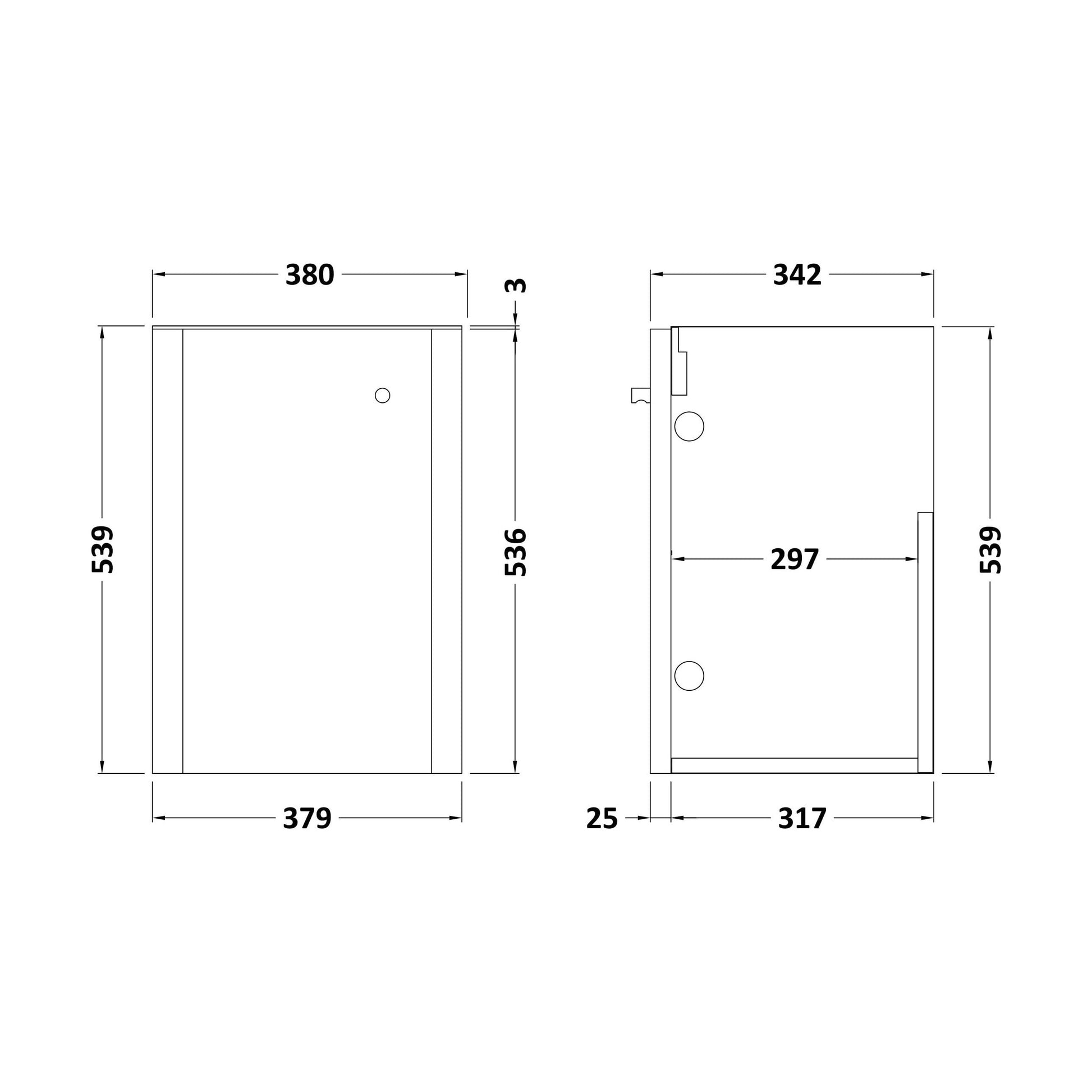 [BFRC152] 400 Wall Hung 1-Door Unit - Technical Drawing