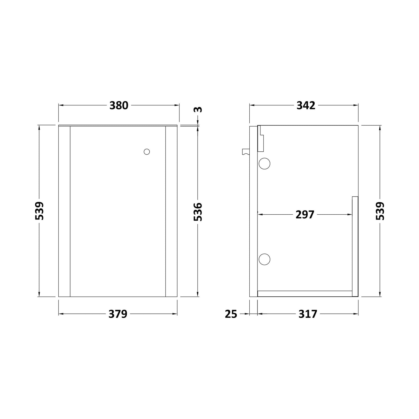 [BFRC852] 400 Wall Hung 1-Door Unit - Technical Drawing