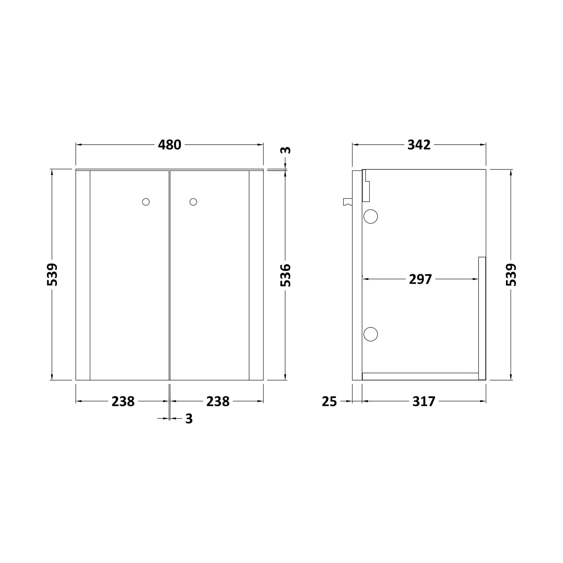 [BFRC853] 500 Wall Hung 2-Door Unit - Technical Drawing