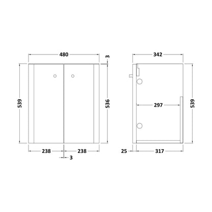 [BFRC853] 500 Wall Hung 2-Door Unit - Technical Drawing