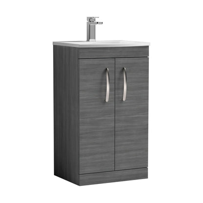 [BFRI004G] Millwich Contemporary 2 Door Floor Standing Vanity Unit with Curved Basin, Anthracite Woodgrain, 500mm - Cutout