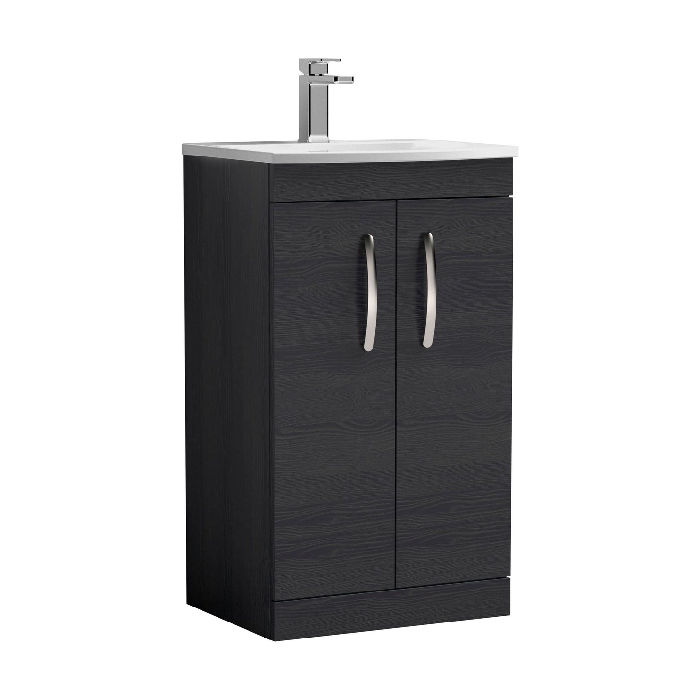 [BFRI005G] Millwich Contemporary 2 Door Floor Standing Vanity Unit with Curved Basin, Charcoal Black, 500mm - Cutout