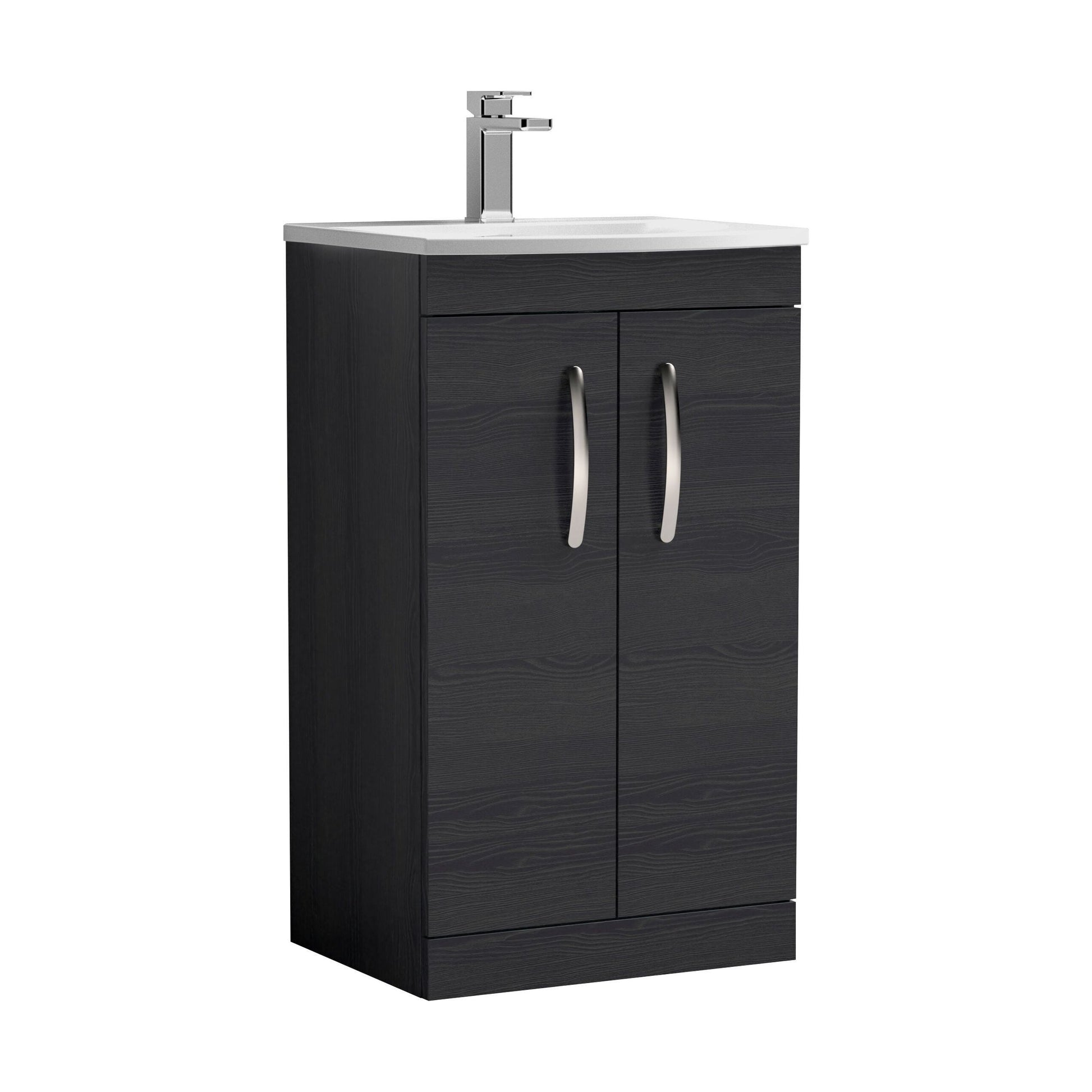 [BFRI005G] Millwich Contemporary 2 Door Floor Standing Vanity Unit with Curved Basin, Charcoal Black, 500mm - Cutout