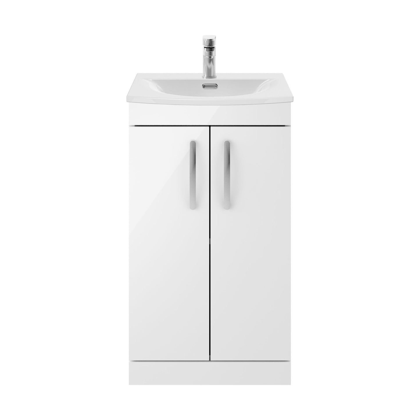 [BFRI006G] Millwich Contemporary 2 Door Floor Standing Vanity Unit with Curved Basin, Gloss White, 500mm - Cutout