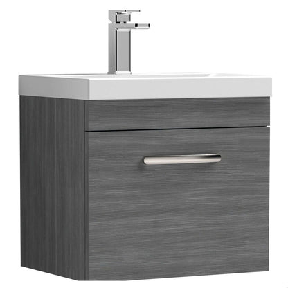 [BFRI011D] Millwich Contemporary 1 Drawer Wall Hung Vanity Unit with Thin Edge Basin, Anthracite Woodgrain, 500mm - Cutout