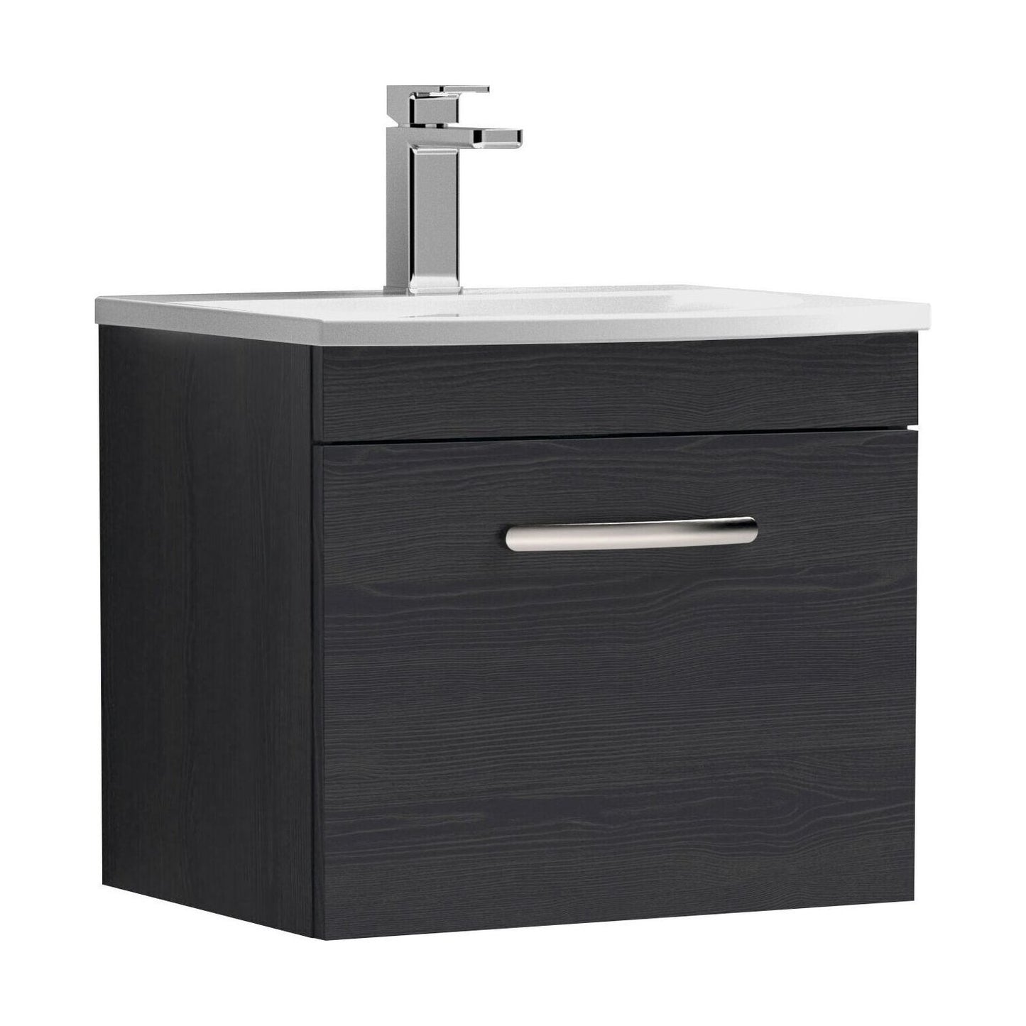 [BFRI012G] Millwich Contemporary 1 Drawer Wall Hung Vanity Unit with Curved Basin, Charcoal Black, 500mm - Cutout