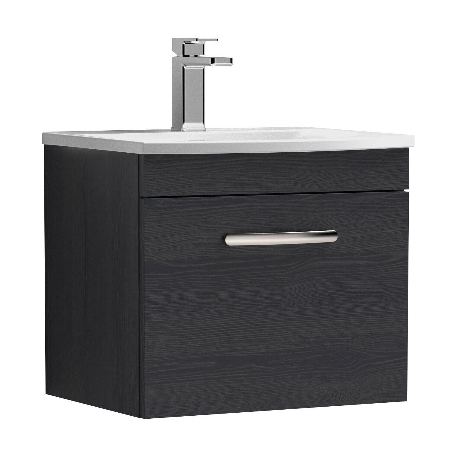 [BFRI012G] Millwich Contemporary 1 Drawer Wall Hung Vanity Unit with Curved Basin, Charcoal Black, 500mm - Cutout
