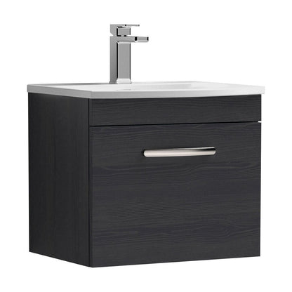 [BFRI012G] Millwich Contemporary 1 Drawer Wall Hung Vanity Unit with Curved Basin, Charcoal Black, 500mm - Cutout