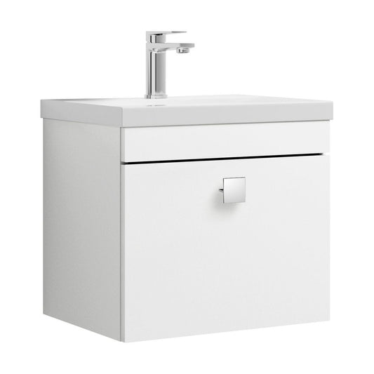 [BFRI013A7] Rio 1 Drawer Wall Hung Vanity Basin Unit - 500mm - Gloss White with Chrome Square Handle (Tap Not Included) - Cutout