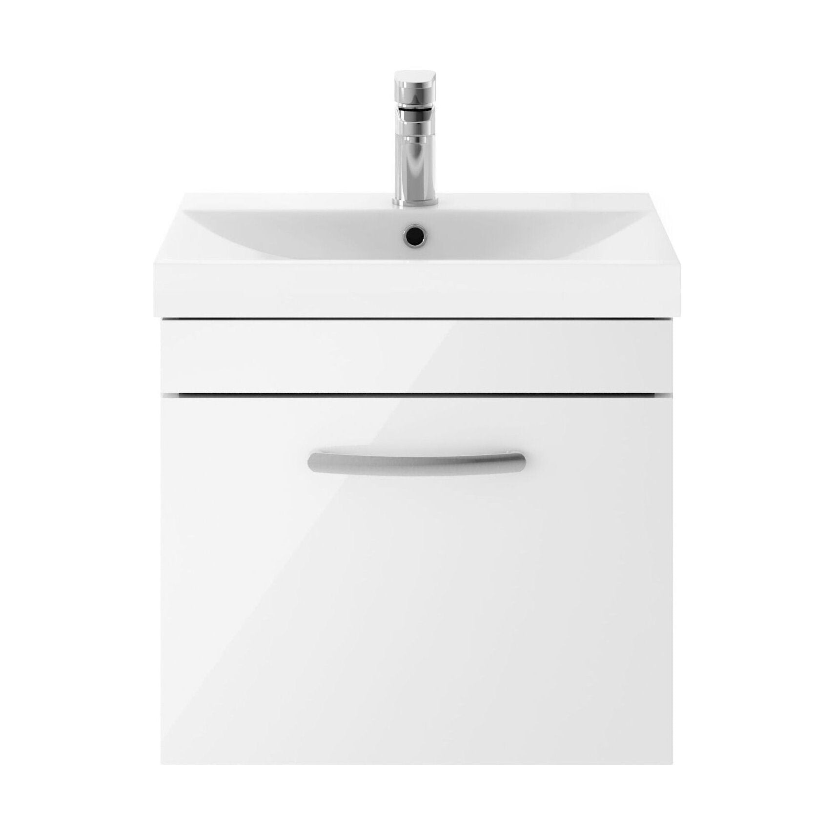 [BFRI013D] Millwich Contemporary 1 Drawer Wall Hung Vanity Unit with Thin Edge Basin, Gloss White, 500mm - Cutout
