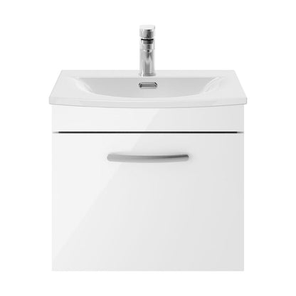 [BFRI013G] Millwich Contemporary 1 Drawer Wall Hung Vanity Unit with Curved Basin, Gloss White, 500mm - Cutout