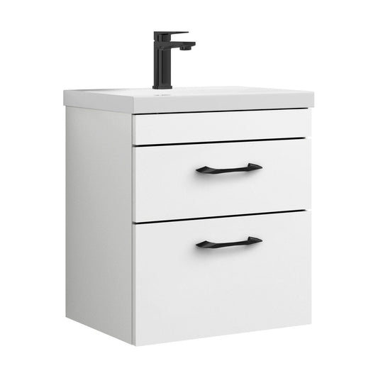 [BFRI020A17] Rio 2 Drawer Wall Hung Vanity Basin Unit - 500mm - Gloss White with Black D-shaped handles (Tap Not Included) - Balterley - Cutout