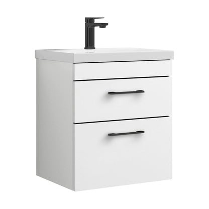 [BFRI020A69] Rio 2 Drawer Wall Hung Vanity Basin Unit - 500mm - Gloss White with Square Black D-shaped handles (Tap Not Included) - Balterley - Cutout