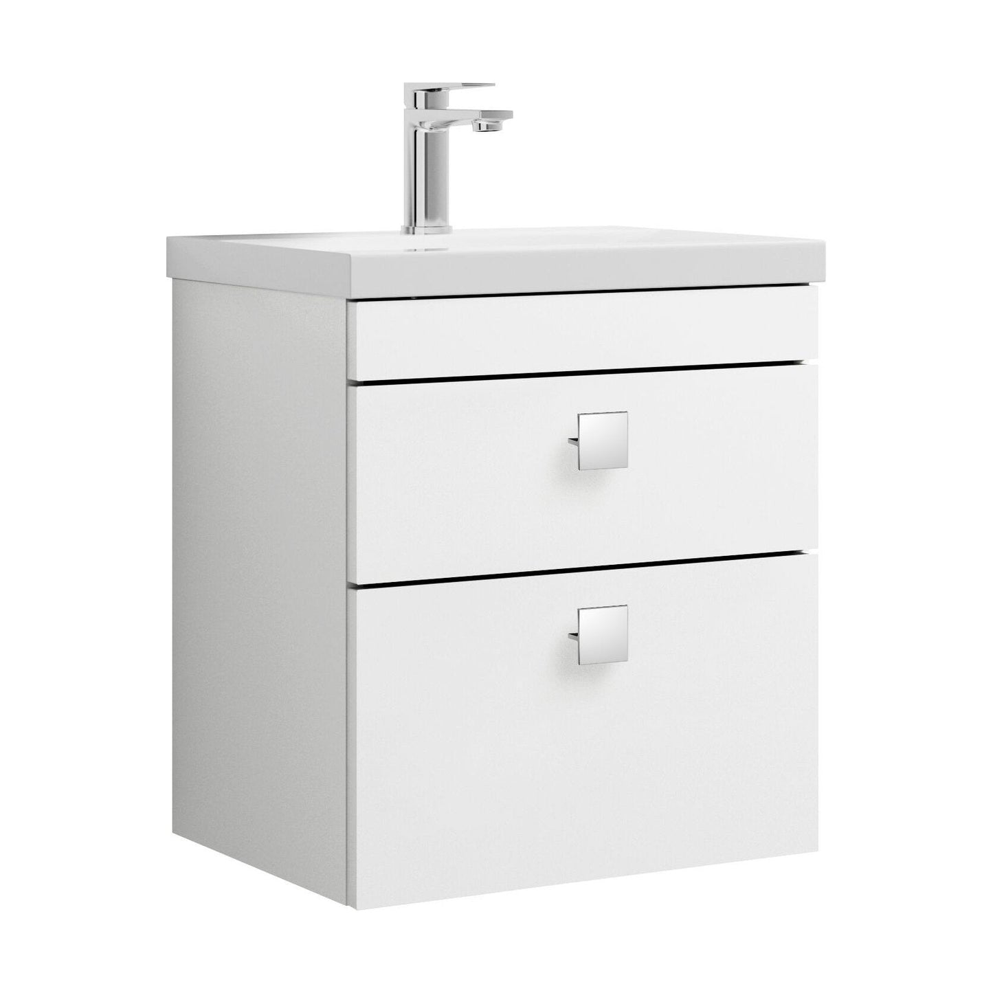 [BFRI020A7] Rio 2 Drawer Wall Hung Vanity Basin Unit - 500mm - Gloss White with Chrome Square Handles (Tap Not Included) - Cutout