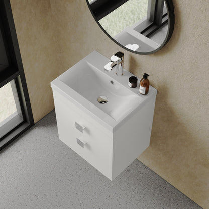 [BFRI020A7] Rio 2 Drawer Wall Hung Vanity Basin Unit - 500mm - Gloss White with Chrome Square Handles (Tap Not Included) - Lifestyle 2