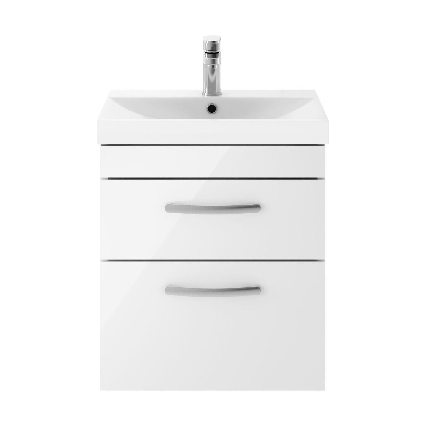 [BFRI020D] Millwich Contemporary 2 Drawer Wall Hung Vanity Unit with Thin Edge Basin, Gloss White, 500mm - Cutout
