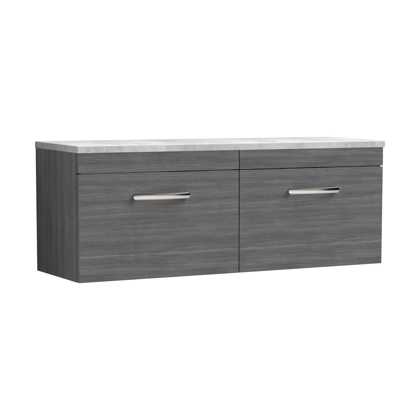[BFRI039LBG2] Millwich Contemporary 2 Drawer Wall Hung Vanity Unit with Laminate Black Galaxy Granite Worktop, Anthracite Woodgrain, 1200mm - Cutout